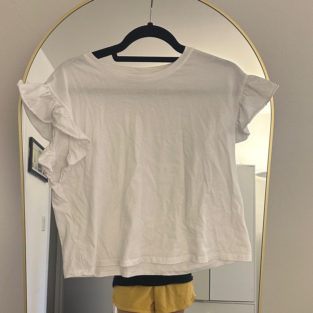 Zara White Ruffle Sleeve Tee